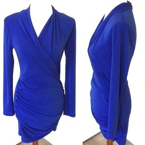 ASTR Long Sleeve Bodycon Stretch Dress Blue Medium